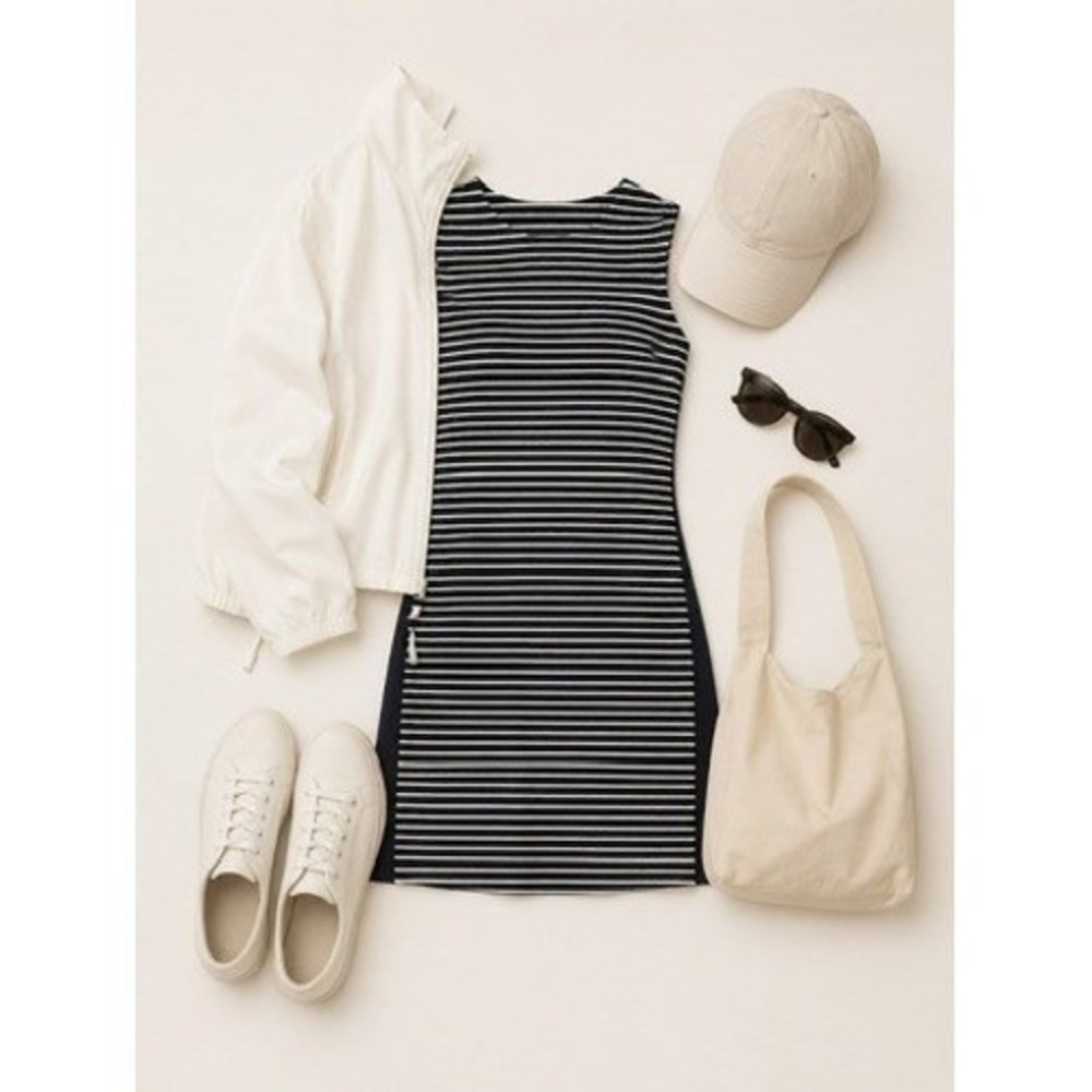 Athleta Women's Black White Striped Sleeveless Scoop‎ Back Sheath Dress Size XS